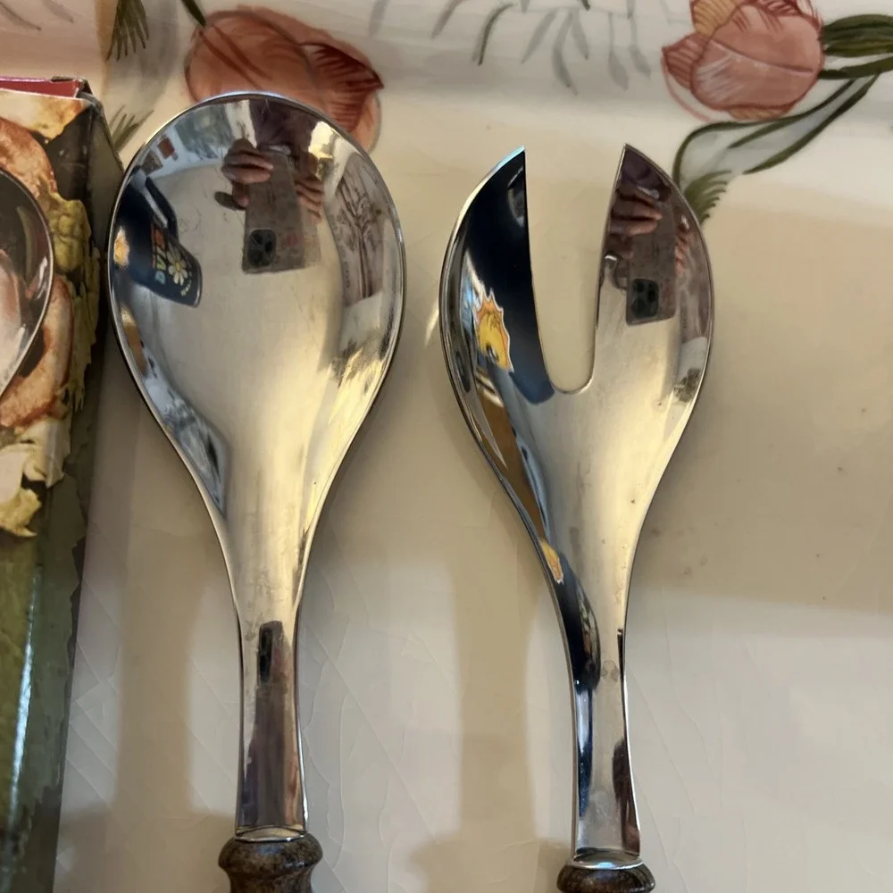 WMF Cromargan Germany, 2Pc Serving Set Fork/Spoon Stainless/Wood Williams-Sonoma